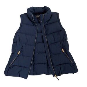 Tommy Hilfiger TH Flex Puffer Vest Women’s Large Navy Quilted Gold Zips